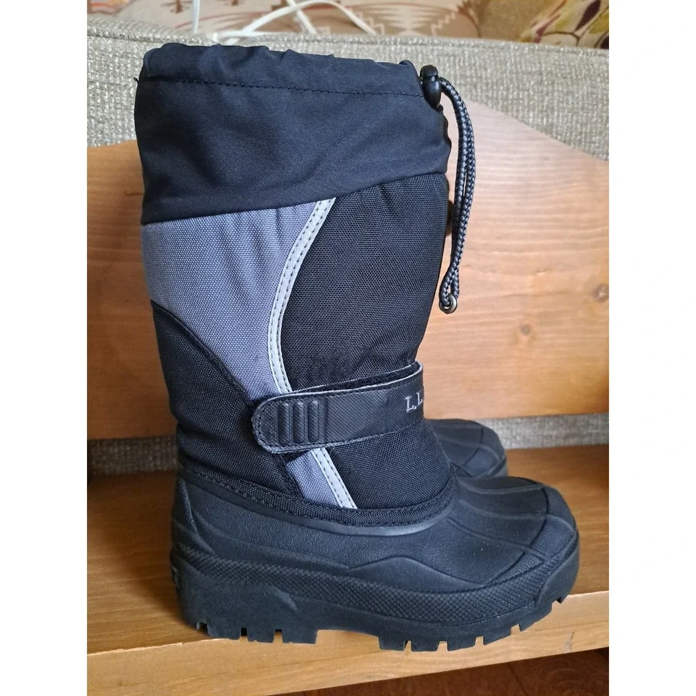 L.L. Bean Kid's Northwoods Snow Boots 12 Black Gray Waterproof Removable Liners